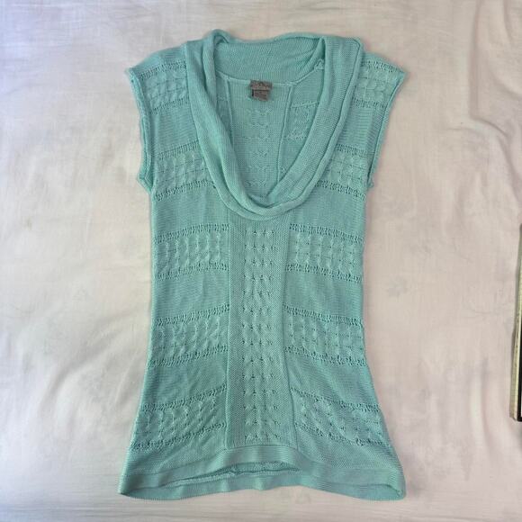 y2k aqua knit cowl neck cap sleeve top stretchy coquette style - Picture 5 of 6